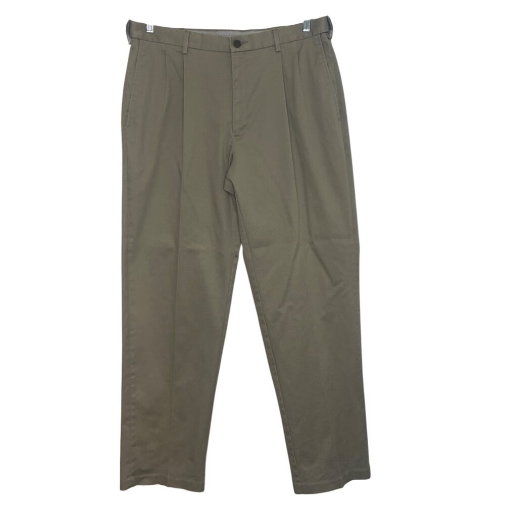 Haggar Classic Fit Pleated Pants Mens‎ 36 x 32 Tan Iron-Free Cotton Blend